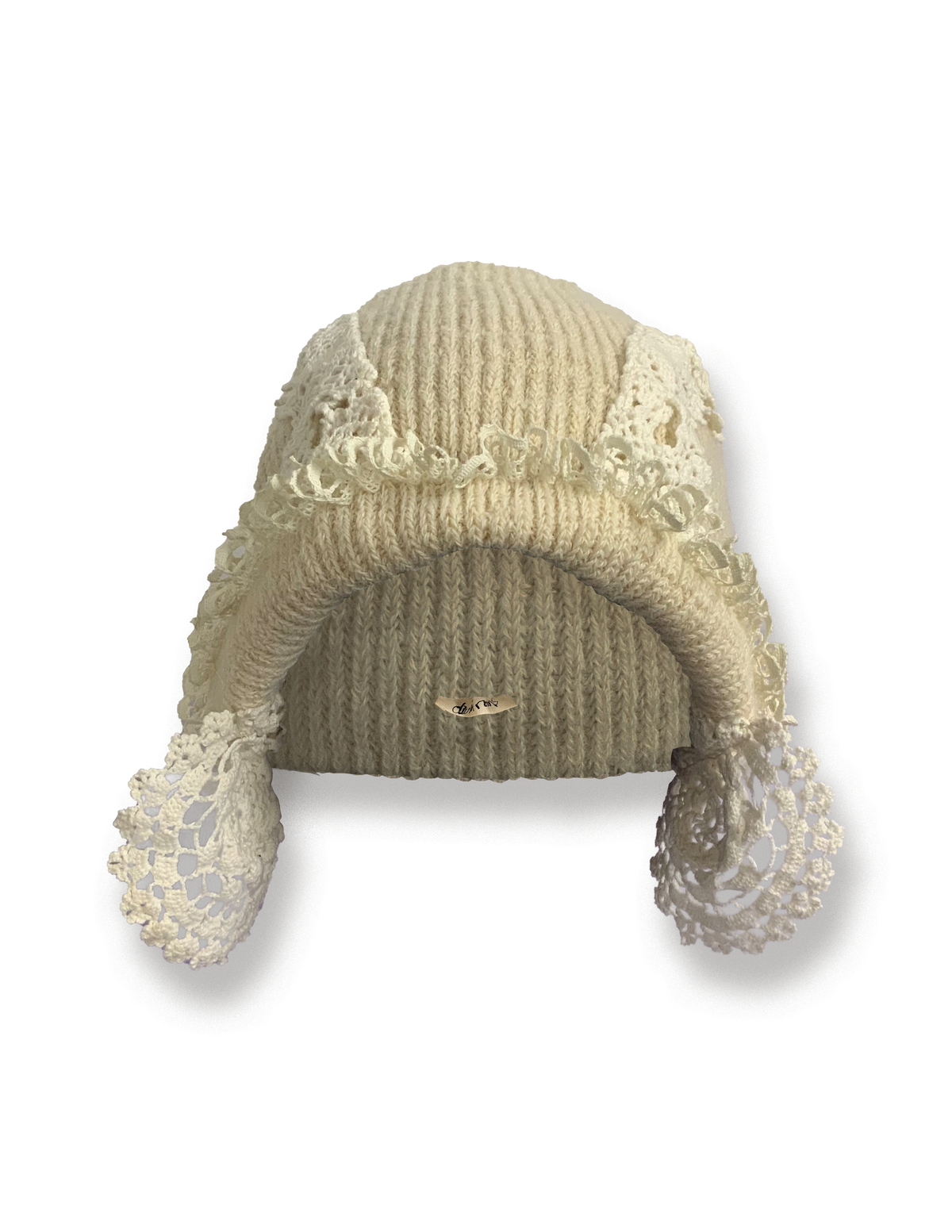 Beanie with Crochet Lace Ear Flaps
